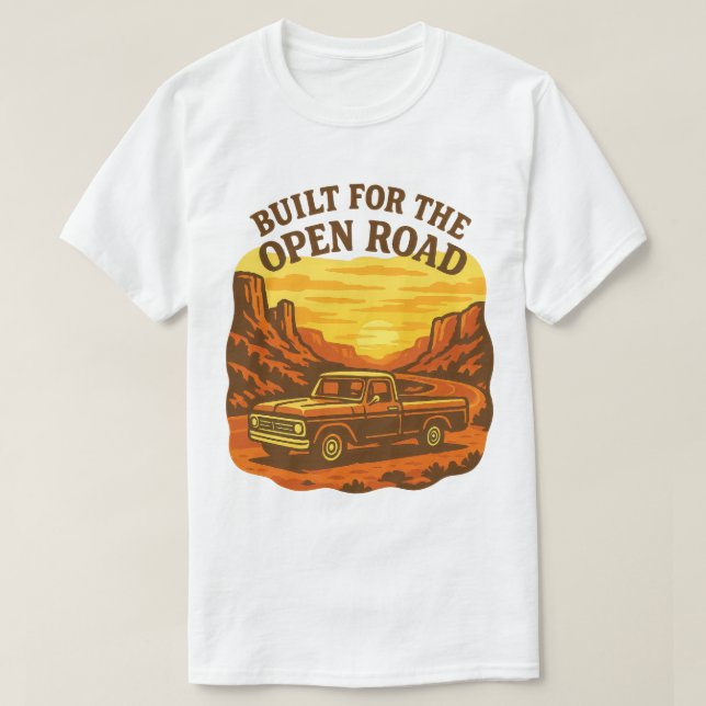 Byggt för Open Road Retro Lastbil Art T Shirt (Design framsida)