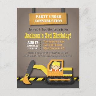 Byggtema för gruvarbetare i Barns födelsedag Party Inbjudningar