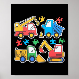 Byggtruckar Grävmaskin Autism Medvetenhet T-shirt Poster