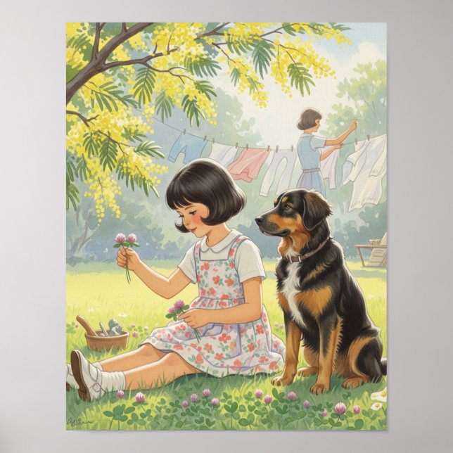 Bygone Days - Girl Mor and Hund Poster (Framsidan)