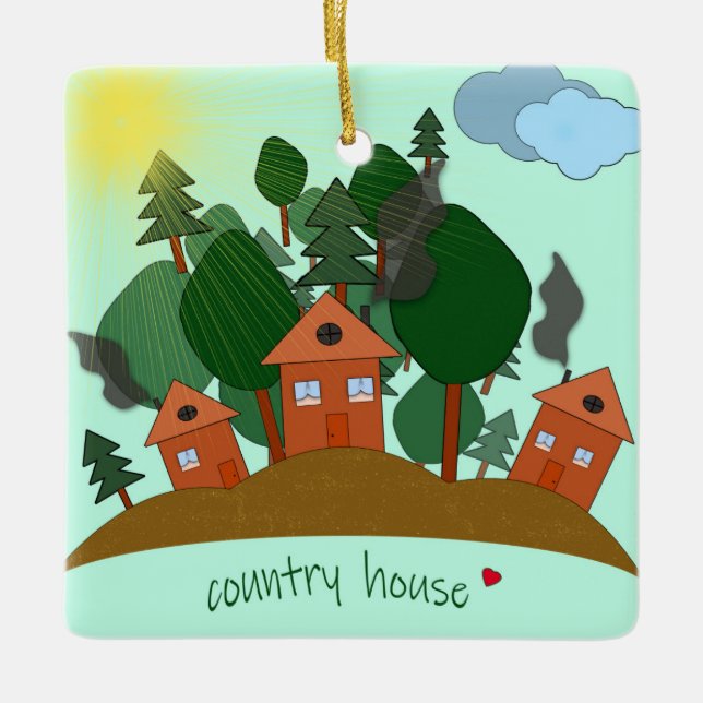 Byhusen kant i skogen. julgransprydnad keramik (Framsida)