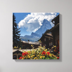 Byhusen Matterhorn och Zermatt, Schweiz Canvastryck