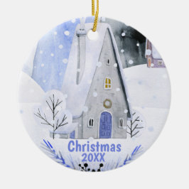 Byhuset Alpine Ski Mountain Village Julgransprydnad Keramik