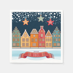 Byillustration av Joyeux Noel-stadshus i snö Pappersservett