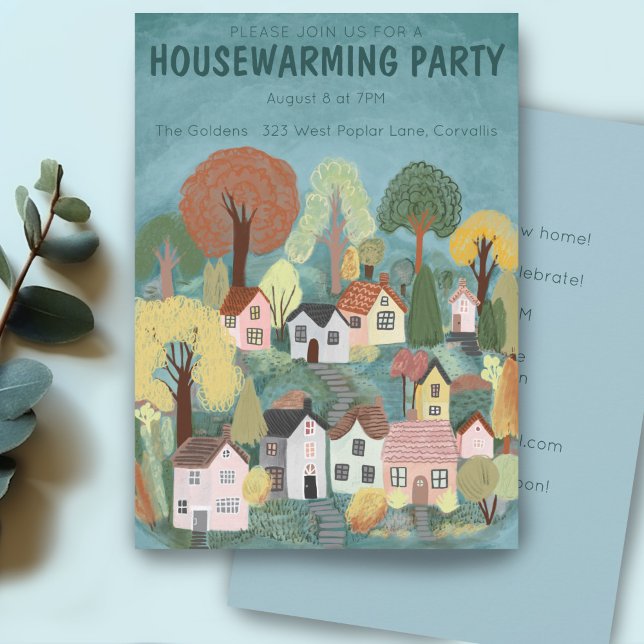 Bykonst Party Inbjudan Cute Land (Housewarming Party Invite Cute Country Village Art
Custom Address Announcement Card)