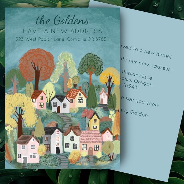 Bykortet New Home Adress Flytta Cute Land Inbjudningar (New Home Address Moving Cute Country Village Card
)