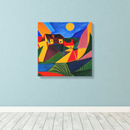 Bylandskap med färgstark abstrakt canvastryck