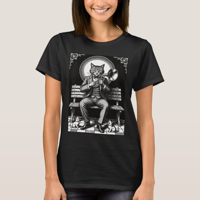 Byleth En Stilig Katt-Hövdad Musiker T Shirt (Framsida)