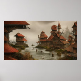 Byn abstrakt för nära havet poster