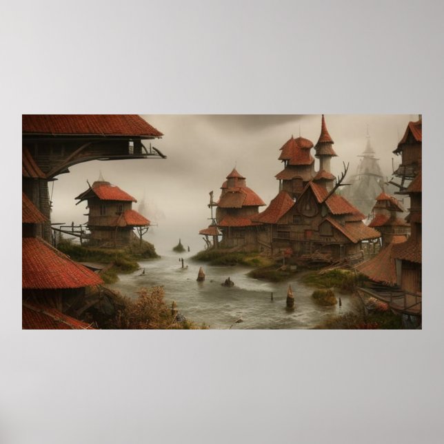 Byn abstrakt för nära havet poster (Framsidan)