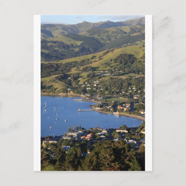 Byn Akaroa Harbour scenic Fransk Vykort (Framsida)