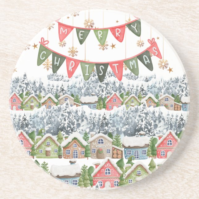 Byn Cute Snowy God jul Underlägg (Framsidan)