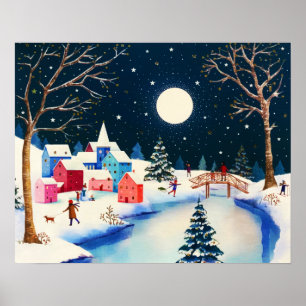 byn Festive Blue Winter Snö Poster
