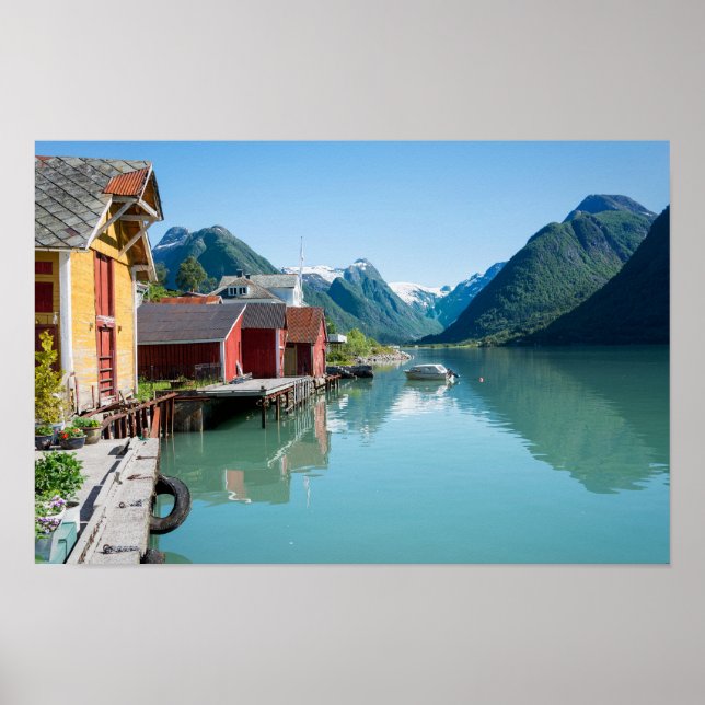Byn Fjæ rland, fjord i Norge poster (Framsidan)