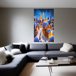 Byn Gingerbröd i snö | AI Art Poster