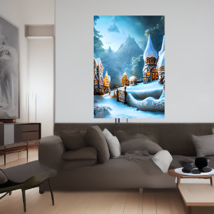 Byn Gingerbröd i snö AI Art Poster