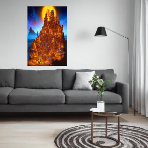 Byn Gingerbröd på natten AI Art Poster