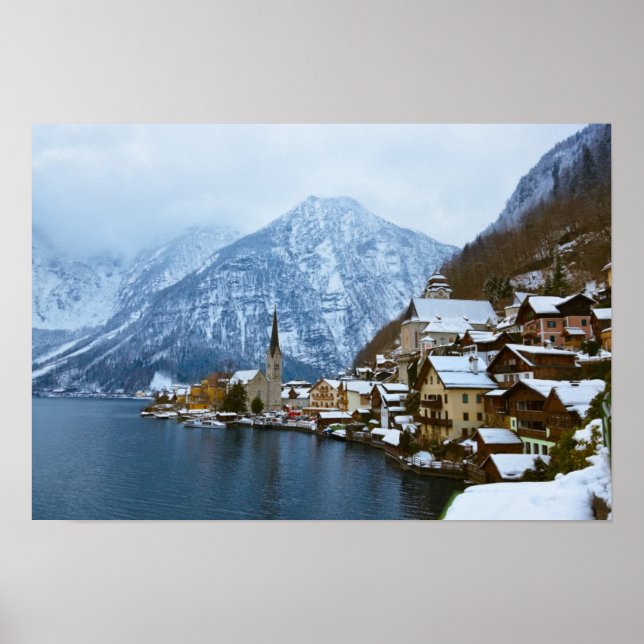 byn Hallstatt vid Sjö-Salzburg Österrike Poster (Framsidan)