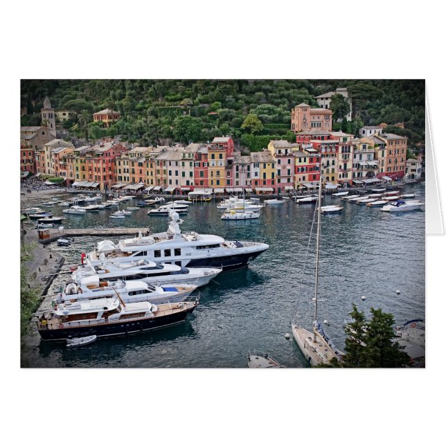 Byn Italienska Harbour - Portofino, Italien Hälsningskort (Framsidan Horizontal)