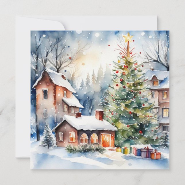 Byn julgran Julafton snöpic (Framsida)