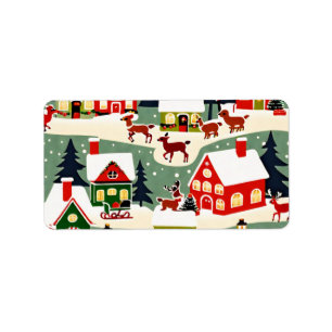 Byn julgran Julafton snöpic Adressetikett