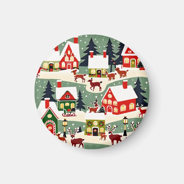 Byn julgran Julafton snöpic Magnet (Framsidan)