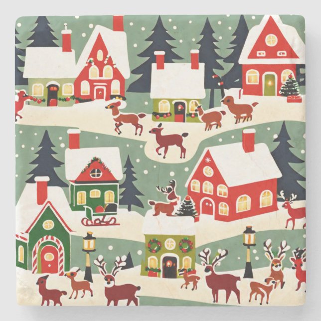 Byn julgran Julafton snöpic Stenunderlägg (Framsidan)