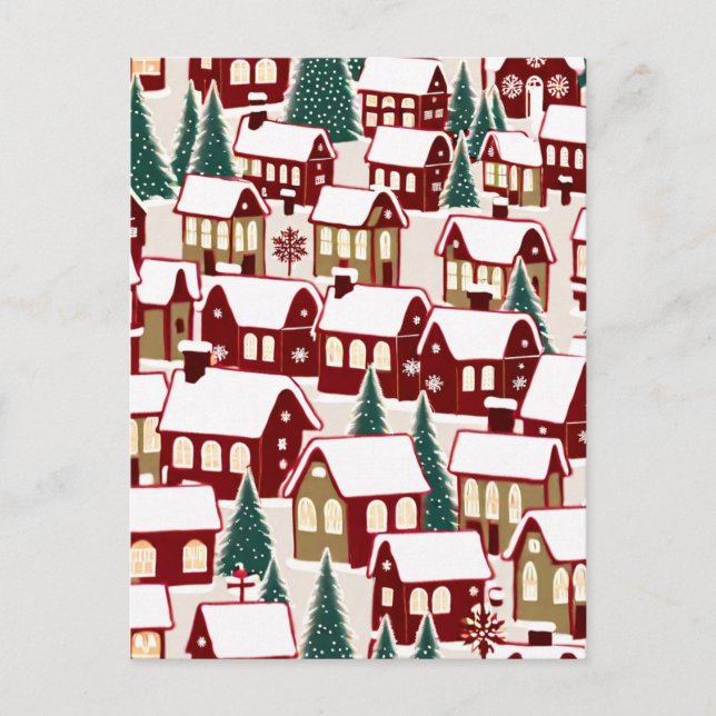 Byn julgran Julafton snöpic Vykort (Framsida)