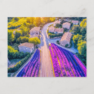 Byn med Lavender Fält och Winding Roads Helg Vykort
