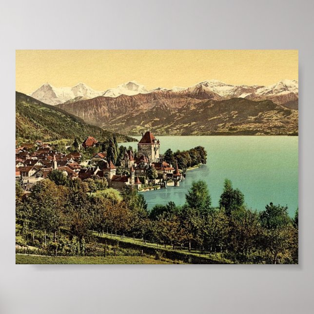 Byn Oberhofen, Bernese Oberland, Schweiz c Poster (Framsidan)
