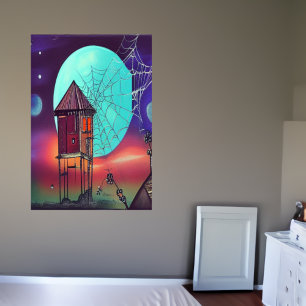 Byn och det blå måne   AI Art Poster