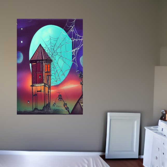 Byn och det blå måne | AI Art Poster (Skapare uppladdad)