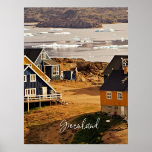 Byn på Grönland, landskapsbild Poster