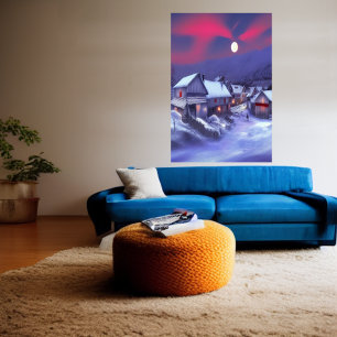 Byn på vinterberget AI Art Poster