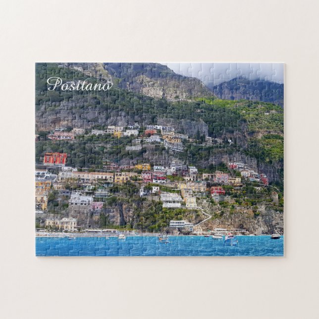 Byn Positano i färg på Italien Amalfi Kusten Pussel (Horisontell)