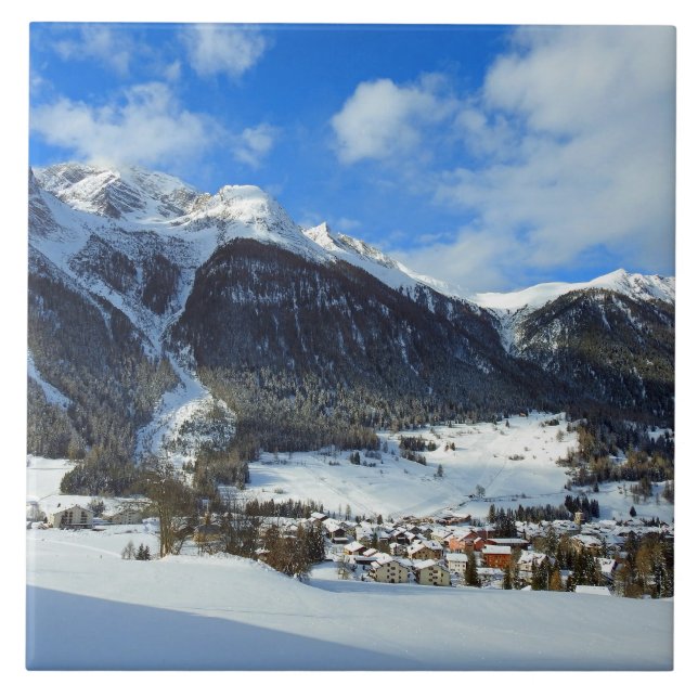 Byn Schweiz i bergsdalen Kakelplatta (Framsidan)