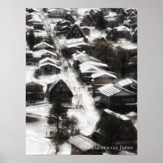 Byn Shirakawago Snö Japan Travel Destination Poster (Framsidan)