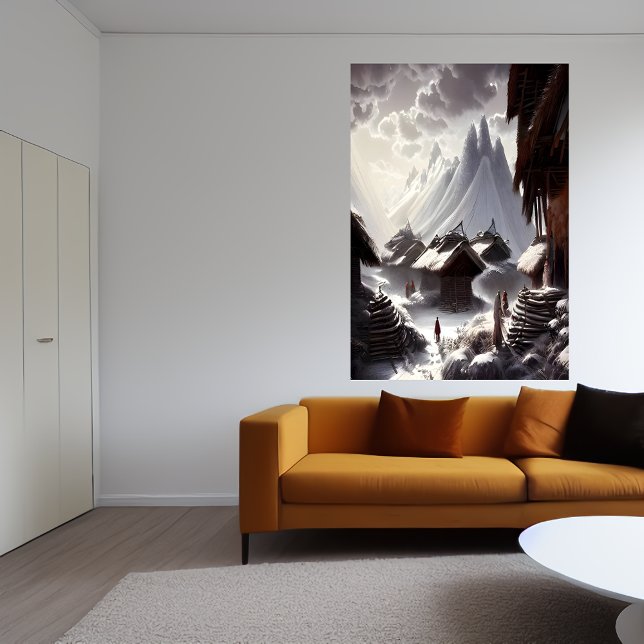 Byn snö och berget | AI Art Poster (Skapare uppladdad)