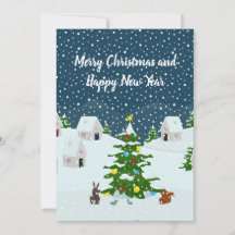 Byn snö vid jul med julgran