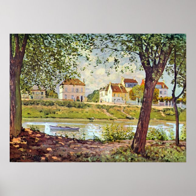 Byn vid banker i Seine av Alfred Sisley Poster (Framsidan)