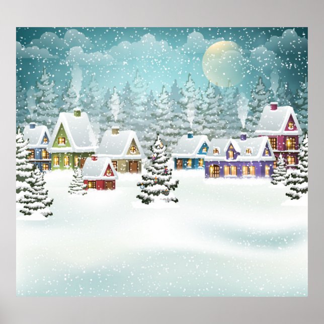 Byn Winter: snölandskapsplats Poster (Framsidan)