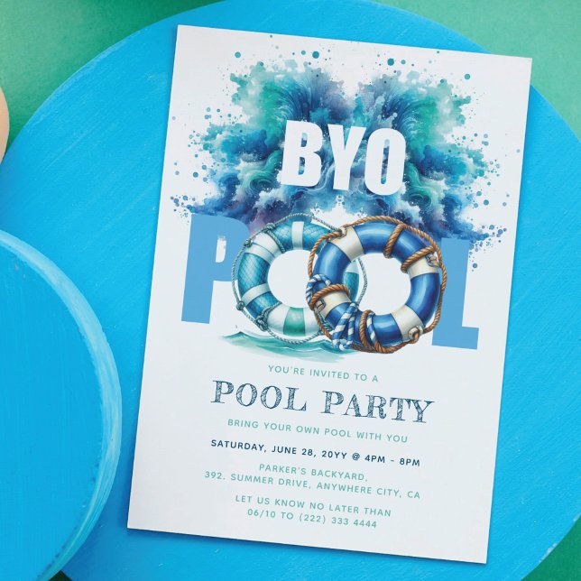 BYO Pool Party Blå Turkos Vattensprut Inbjudningar (Skapare uppladdad)