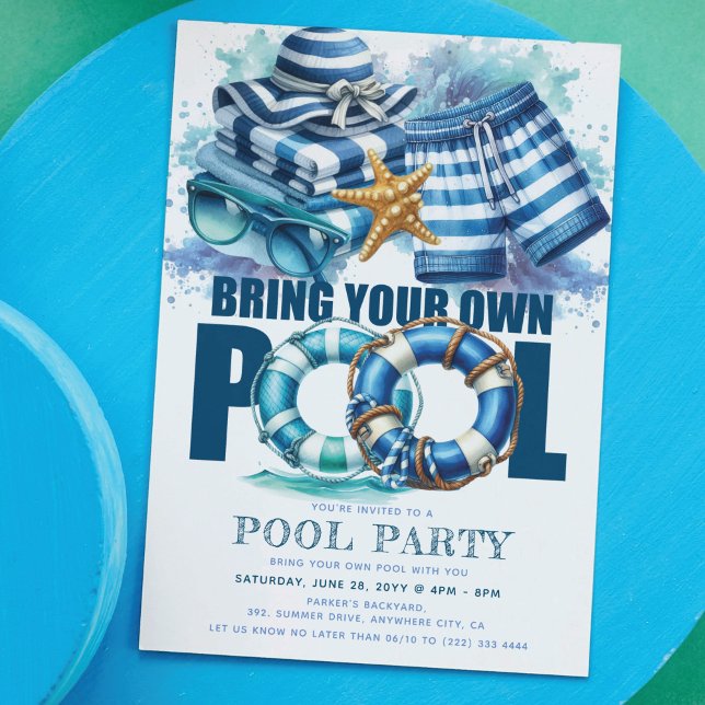 BYO Pool Sommarfest Blå Turkos Vattenfärg Inbjudningar (Skapare uppladdad)