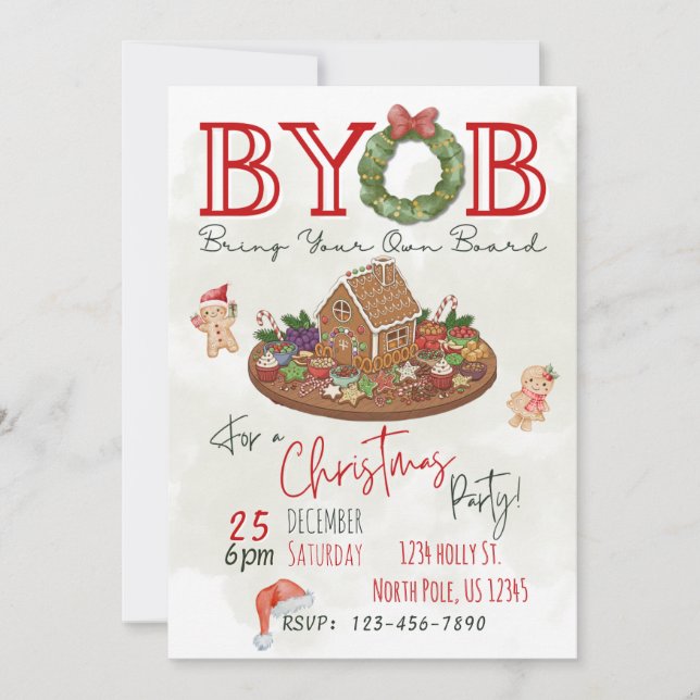 BYOB Charcuterie Board Christmas Party Invite Inbjudningar (Framsida)