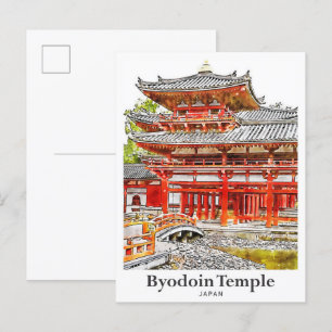 Byodoin-templet Japan Resa Akvarell Handritad Vykort