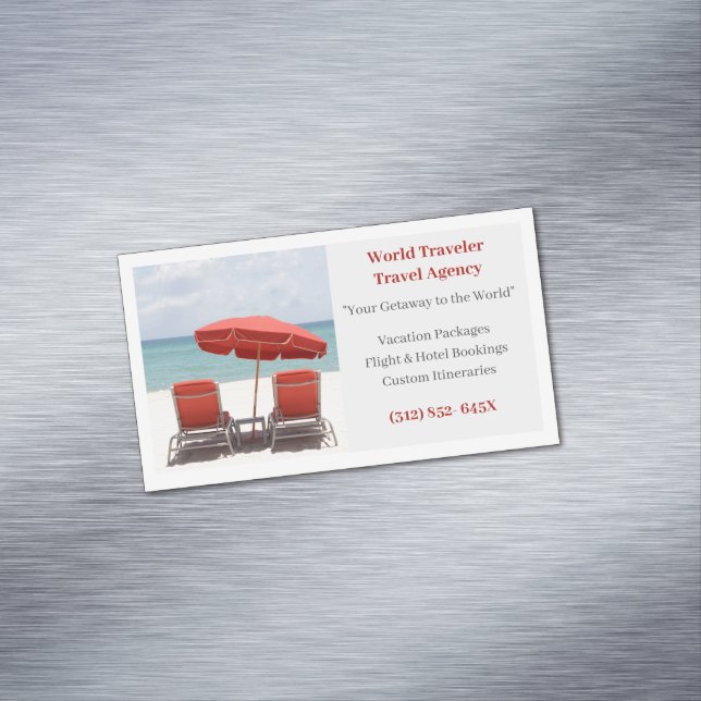Byrån för vit rödhet Travel Agent Beach Magnetiska Visitkort (In Situ)