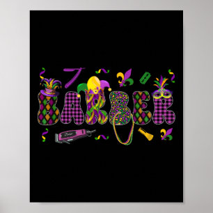 Byrber Mardi Gras Symbols Mask Jester Hat Job Te Poster