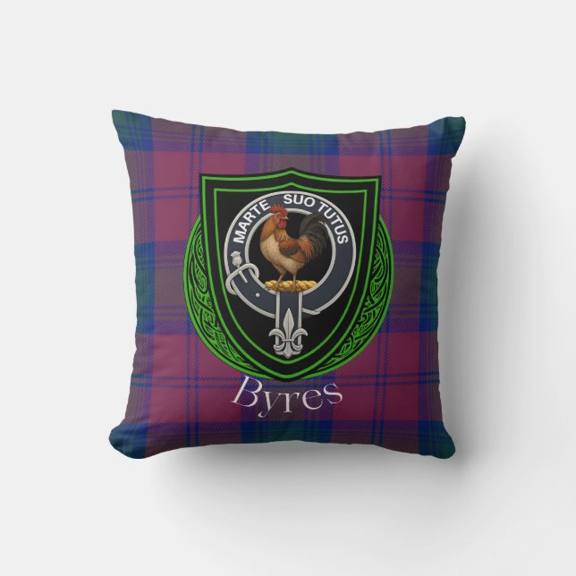 Byres Scottish Clan Tartan & Crest Kudde (Framsida)