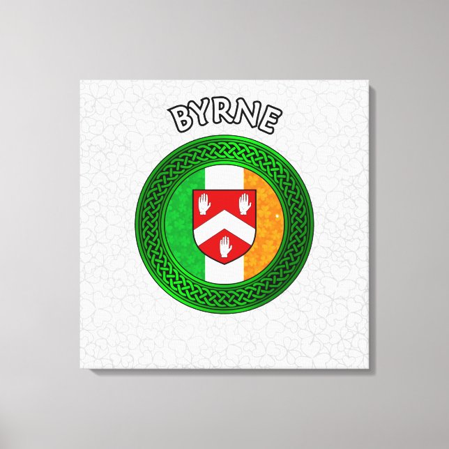 Byrne Vapensköld & Celtic Knot on Shamrock Canvastryck (Framsida)