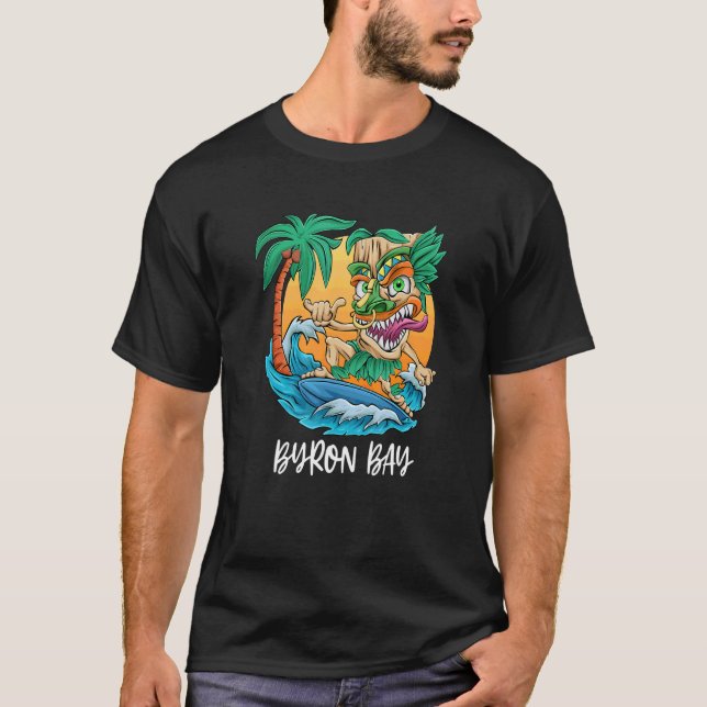 Byron Bay Australia Handflatan Träd Surfing Beach  T Shirt (Framsida)
